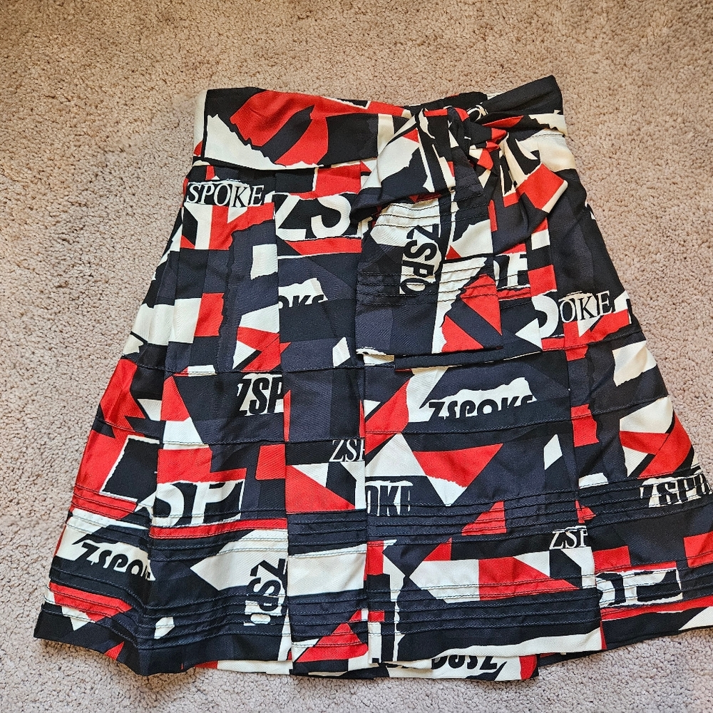 Z Spoke By Zac Posen Pleated Red White Blue Skirt Geometric Large Bow Womens 2